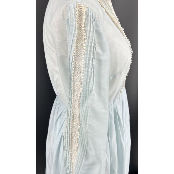 L'Aiglon Laiglon Dress Blue Sz 16 Lace Trim Shirtmaker Dress Cottagecore Vintage - Picture 6 of 9